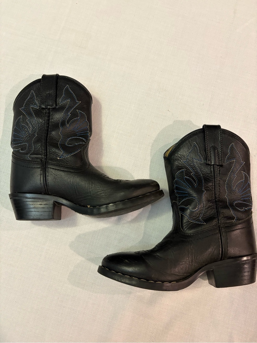 Children's Black Leather Western Pull-On Cowboy Boots Size 11.5